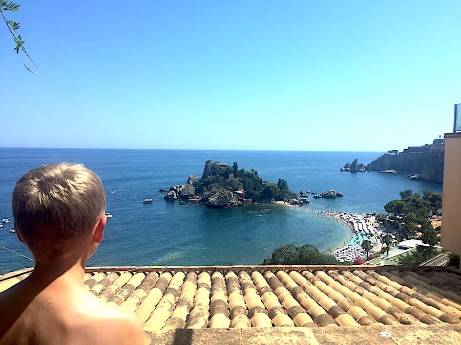 Looking out at Isola Bella in Taormina, Sicily