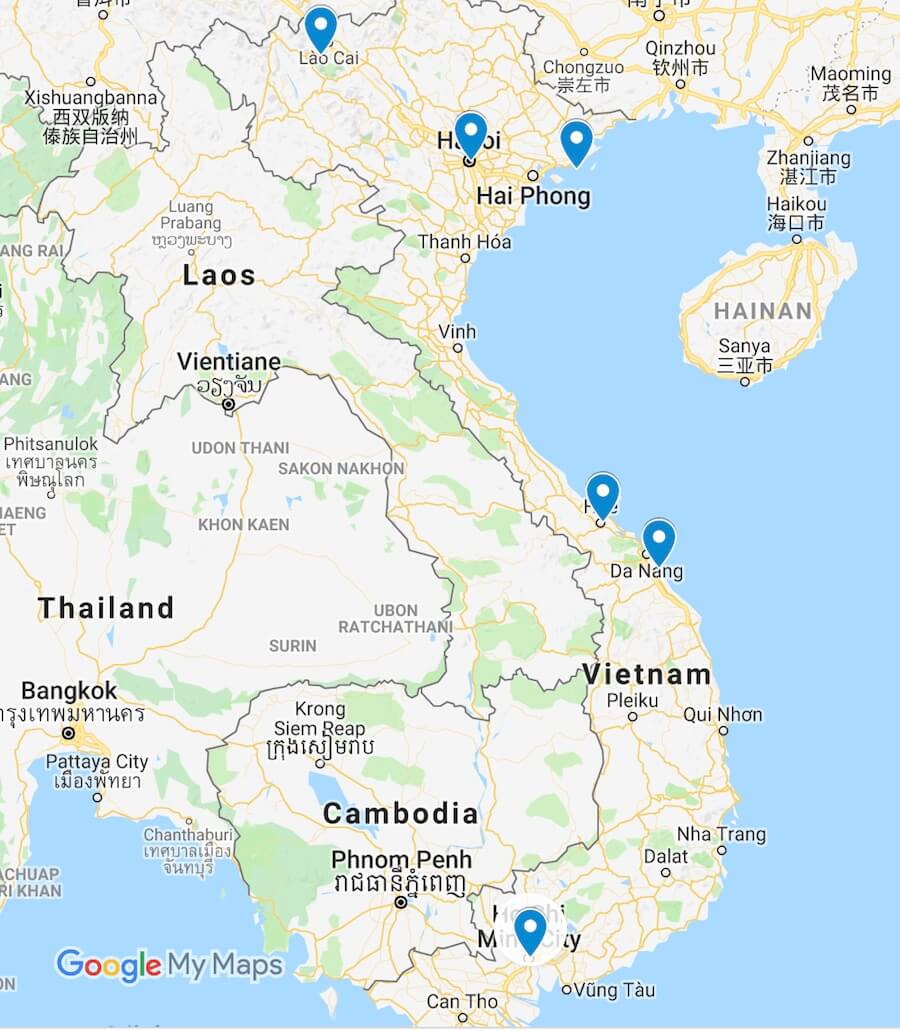 Vietnam itinerary Map