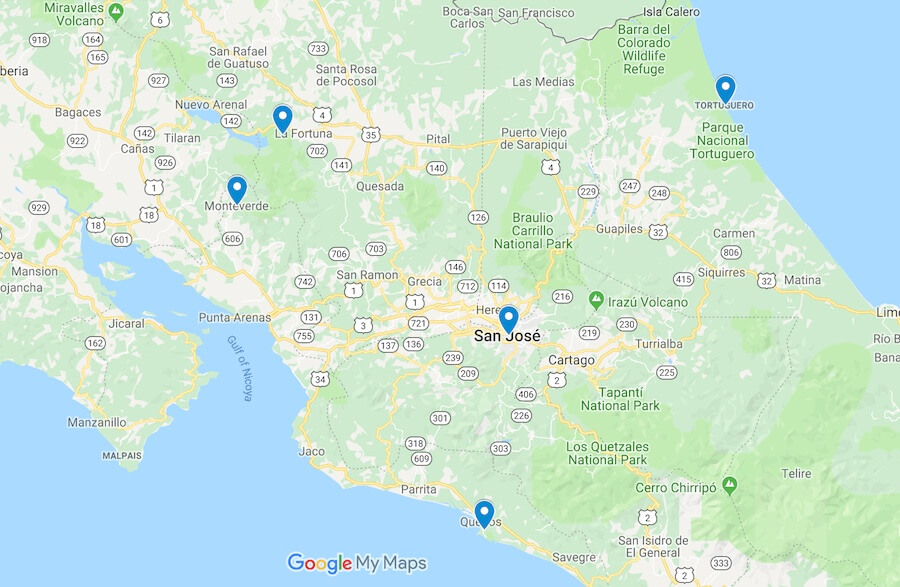 Costa Rica Itinerary Map